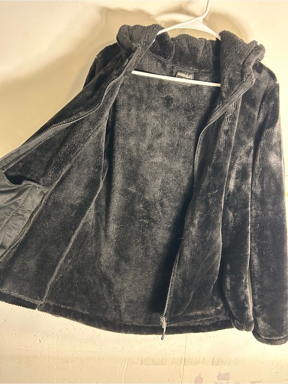 Faux Fur Cozy Plush Teddy Zip Hoodie Jacket - Black